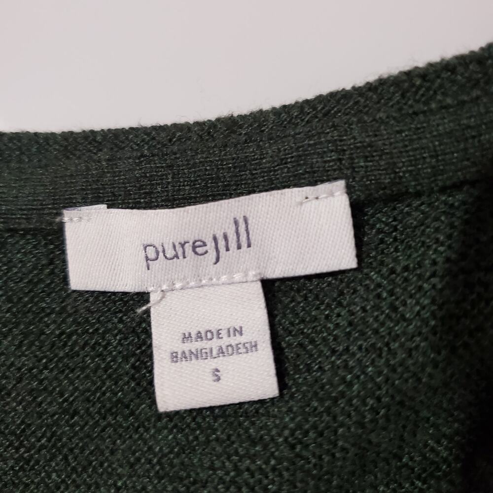 J. Jill S Pure Jill V-Neck Kangaroo Pocket Silk Wool Blend Green Knit Sweater - Picture 6 of 9